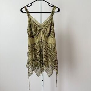 Separates by NY City Design Co. Y2k Fairy Green Brown Leaf Print‎ Lace Top sz L
